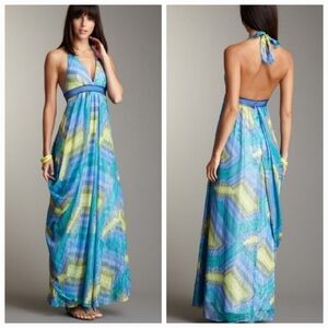 BCBG MAXAZRIA BRIGHT CHAMBRAY PRINTED Silk Dress